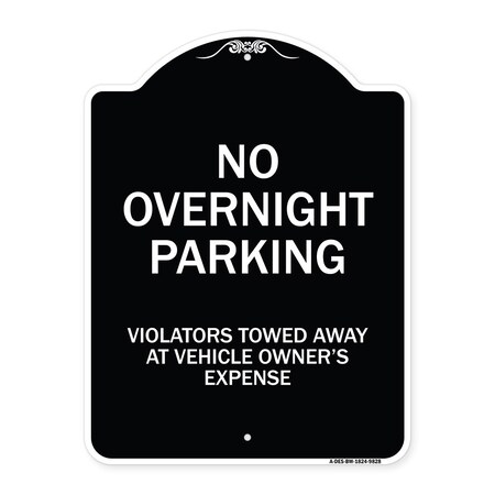 Signmission Designer Series-No Overnight Parking, Black & White Heavy-Gauge Aluminum, 24" x 18", BW-1824-9828 A-DES-BW-1824-9828